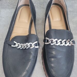 Kelly & Katie Black Loafers with Silver Chain